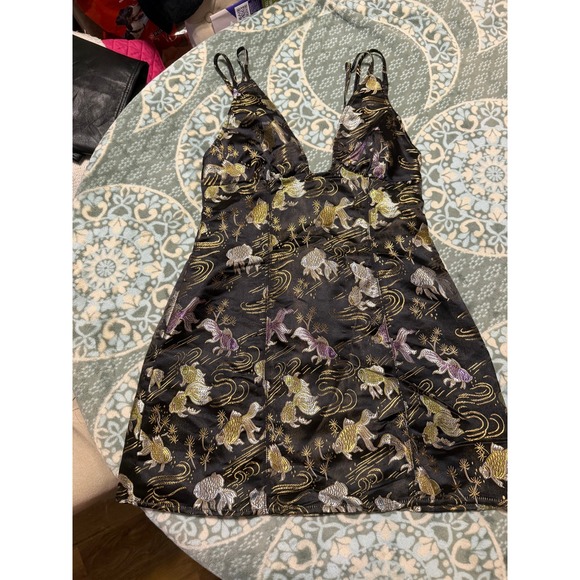 Urban Outfitters Dresses & Skirts - Urban Outfitters Koi Fish Jacquard Metallic Mini Dress Black Gold Silver Small